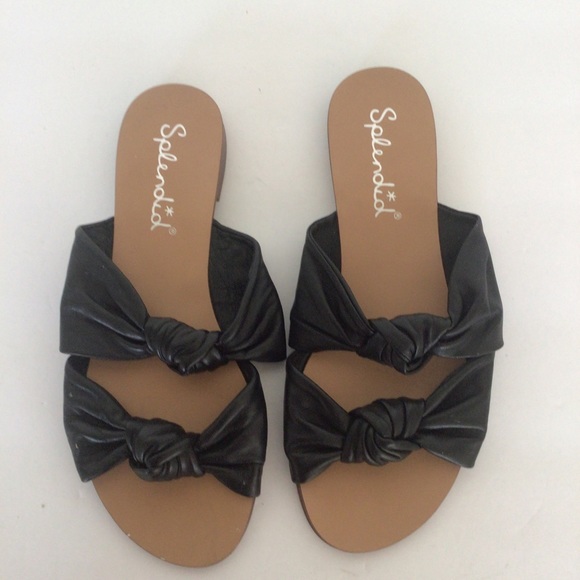 SPLENDID BLACK LEATHER DOUBLE KNOT FLAT SANDALS SIZE 7.5 - Picture 6 of 16